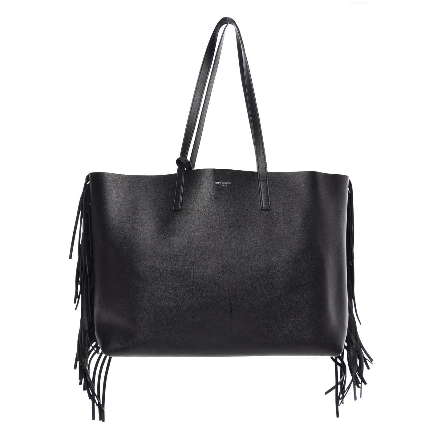 Calfskin Large Fringe Shopping Tote Black