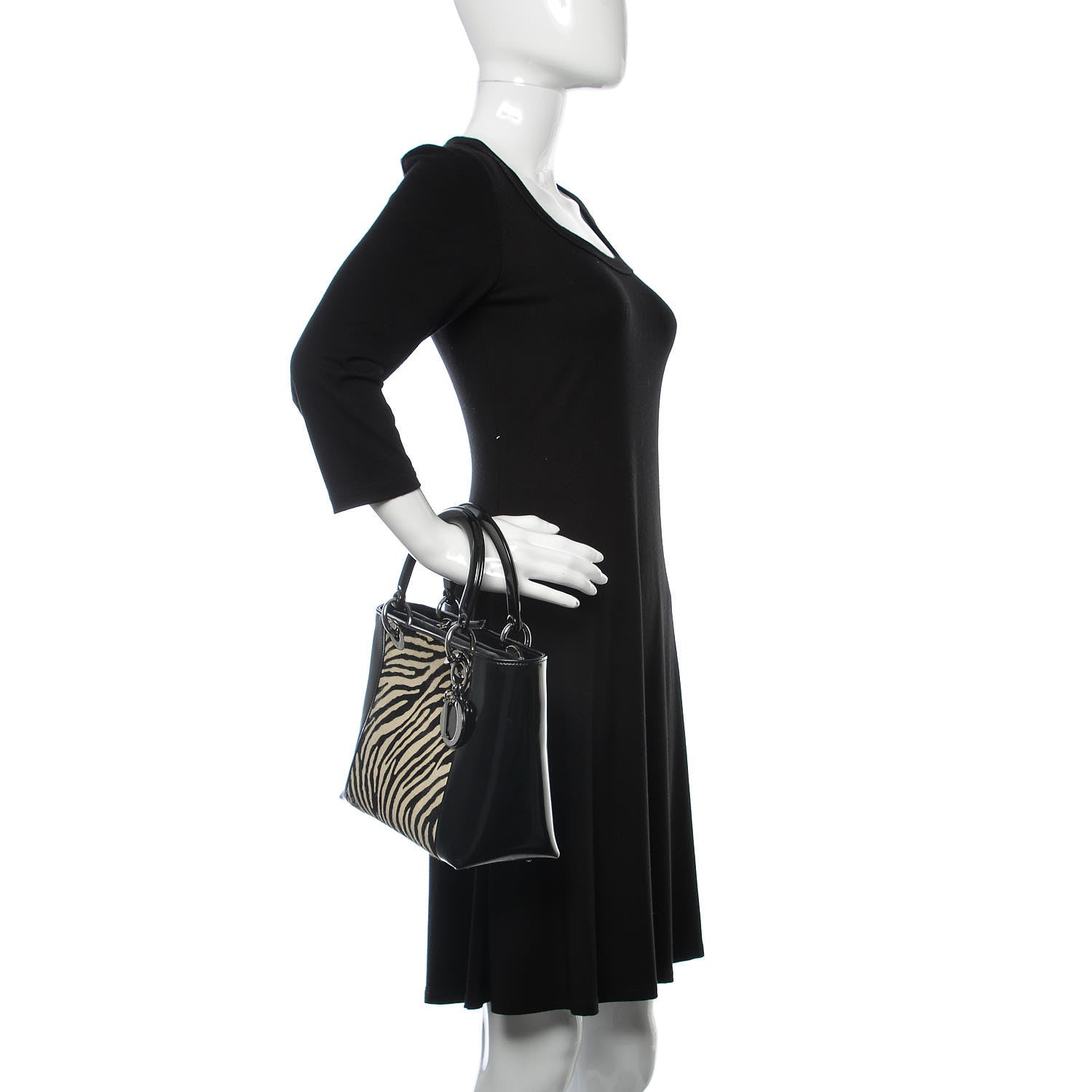 Christian Dior Vintage Patent Pony Hair Zebra Print Medium Lady Dior Black 2 of 14