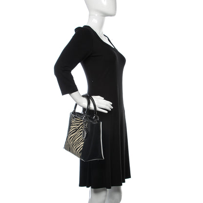 Christian Dior Vintage Patent Pony Hair Zebra Print Medium Lady Dior Black 2 of 14
