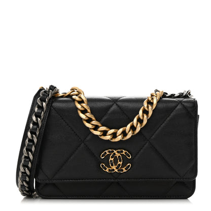 Chanel Shiny Goatskin Quilted Chanel 19 Wallet On Chain WOC Black 1 of 23