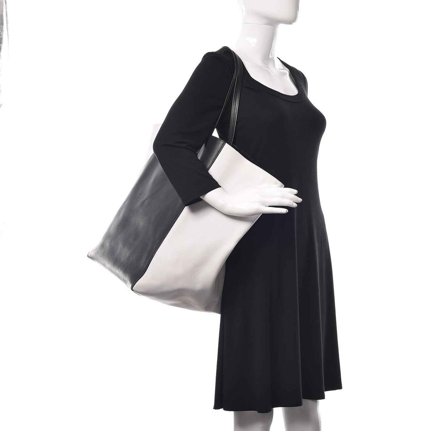Calfskin Large Horizontal Cabas Phantom White Black