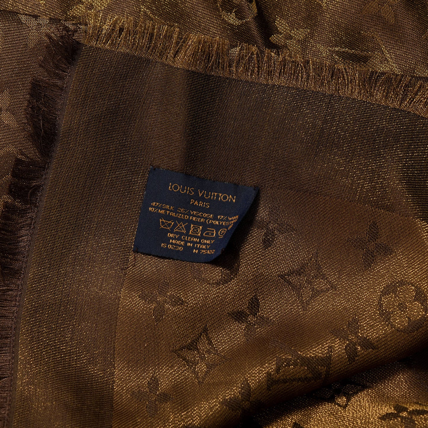 Silk Lurex Wool Monogram Shine Shawl Marron