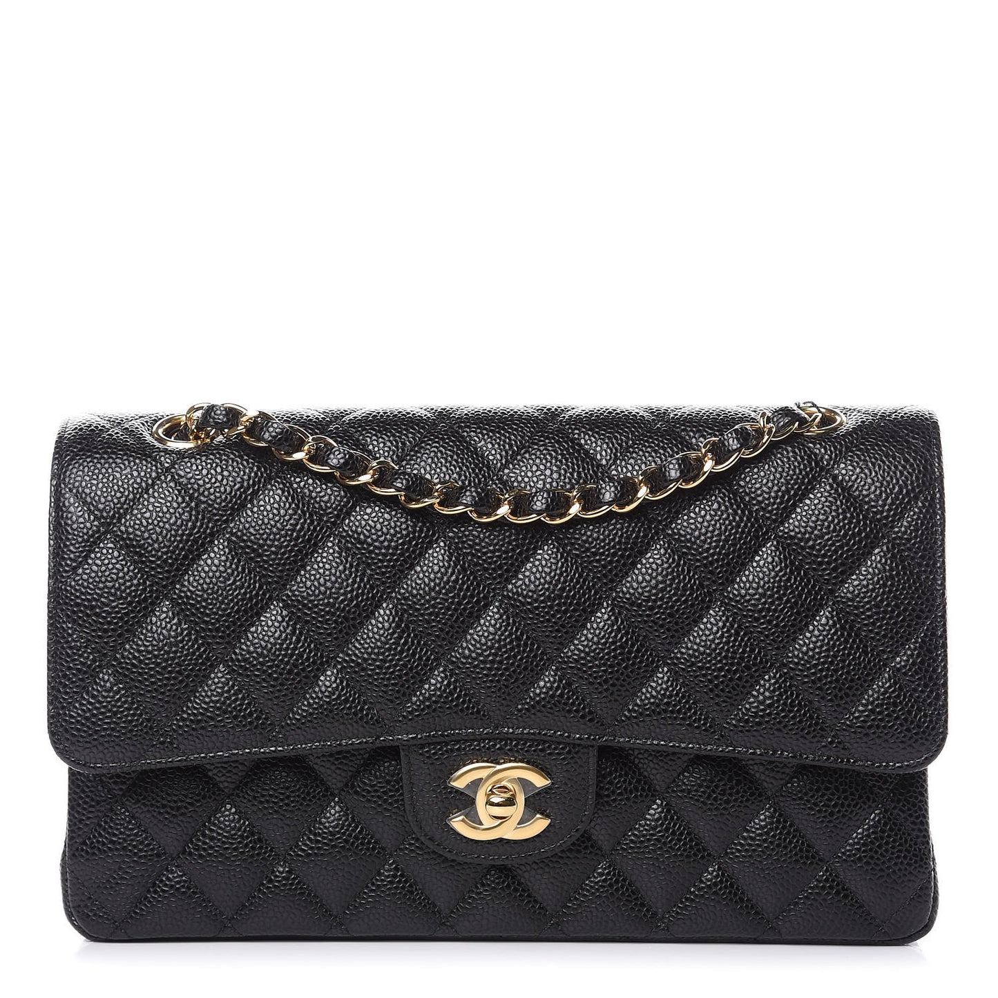 Caviar Quilted Medium Double Flap Black