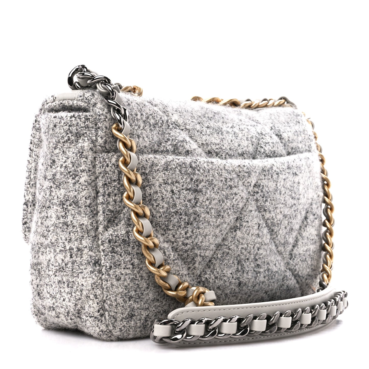 Tweed Quilted Medium Chanel 19 Flap Grey Ecru