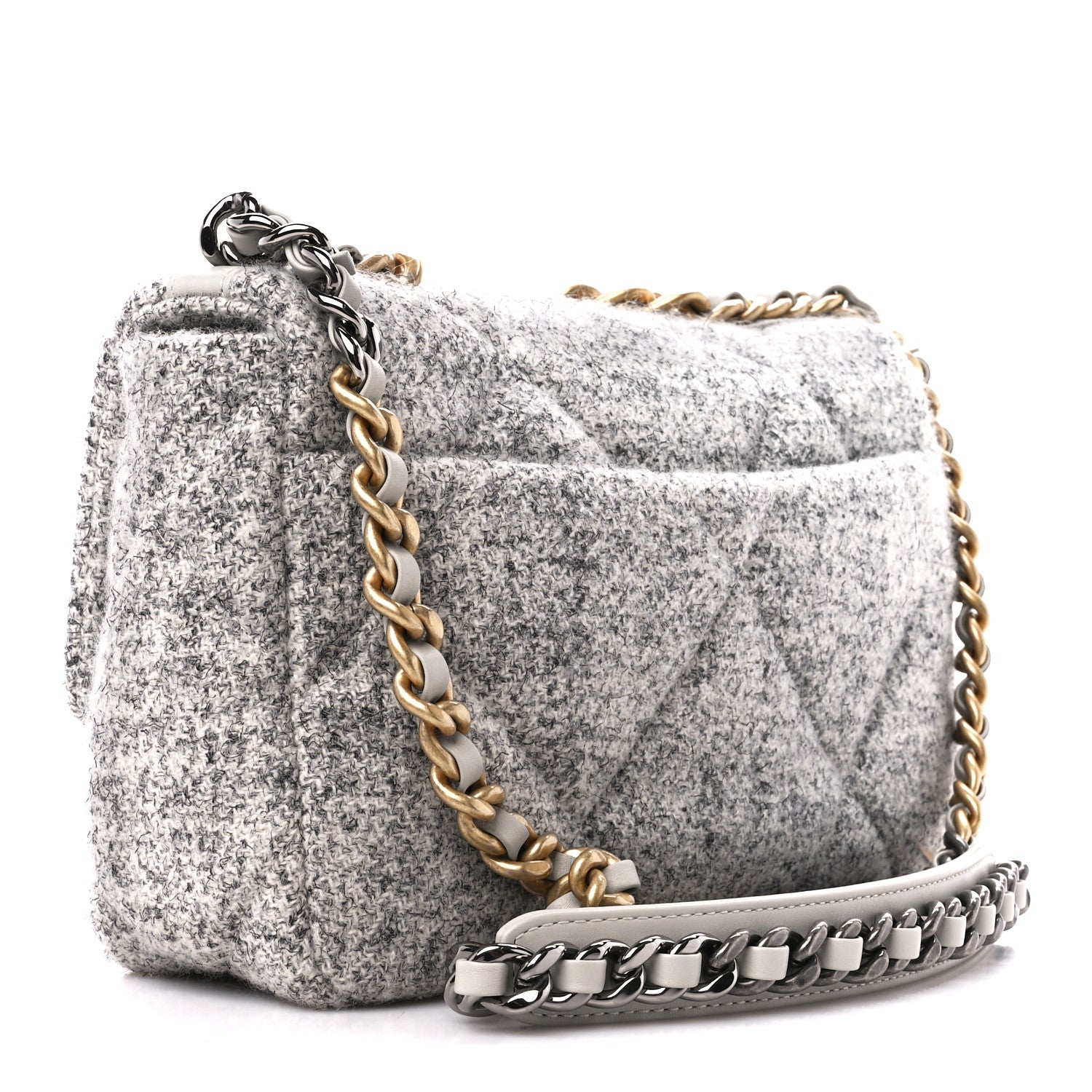 Chanel Tweed Quilted Medium Chanel 19 Flap Grey Ecru 3 of 10