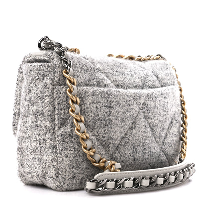 Chanel Tweed Quilted Medium Chanel 19 Flap Grey Ecru 3 of 10