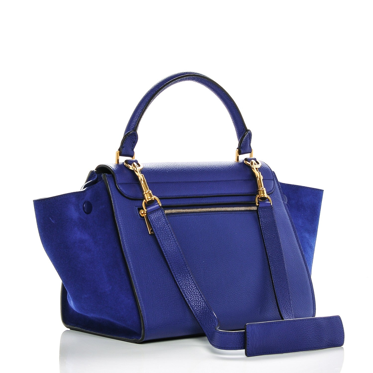 Celine Drummed Calfskin Suede Small Trapeze Indigo 3 of 7