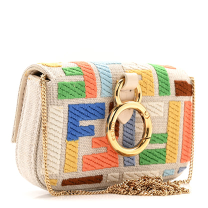 Fendi Kuban Canvas FF Embroidered Nano Baguette Charm Grezzo Multicolor 3 of 10