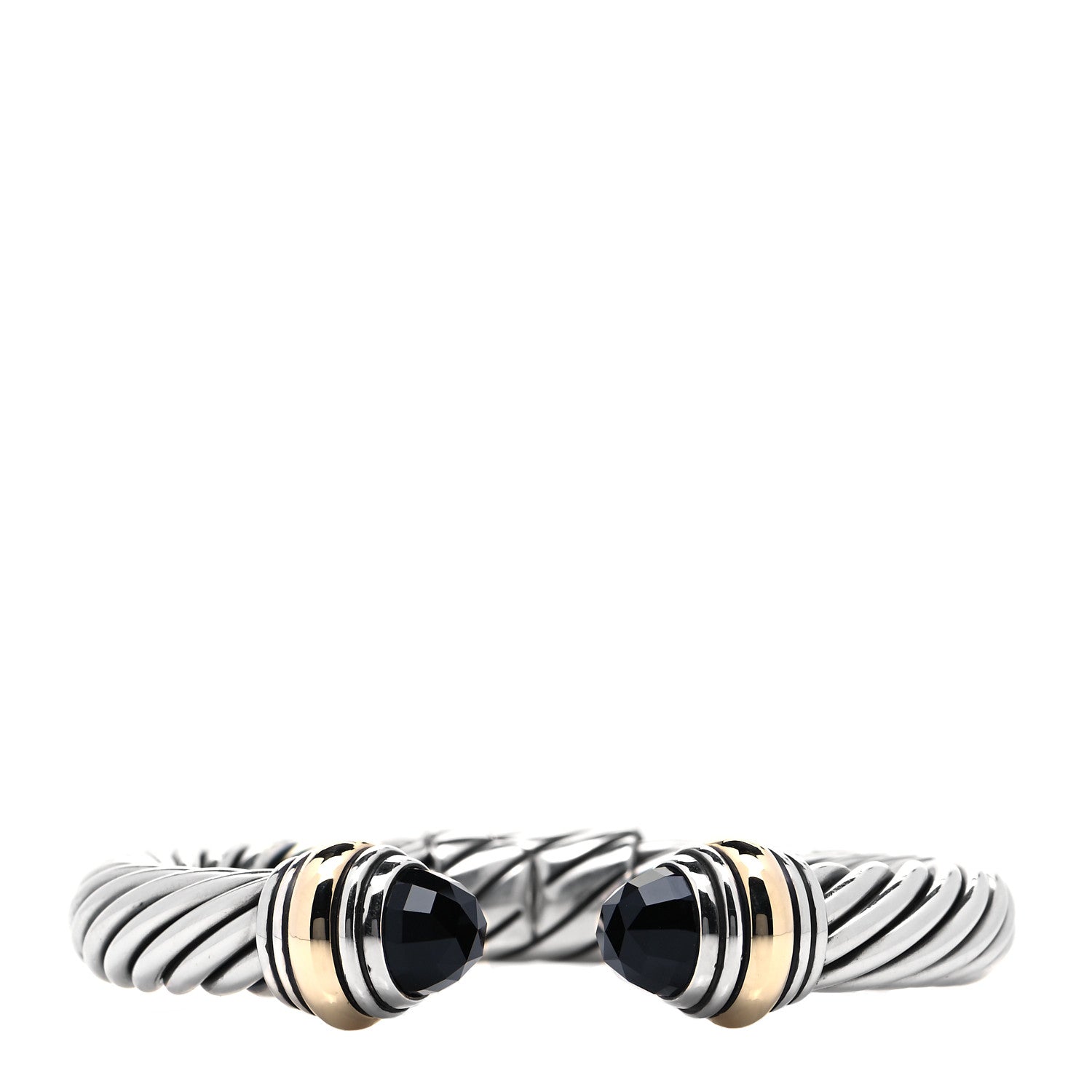 David Yurman Sterling Silver 14K Yellow Gold Black Onyx 10mm Cable Classics Hinged Bracelet 1 of 5