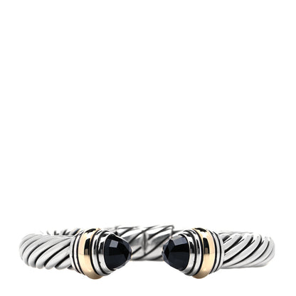 David Yurman Sterling Silver 14K Yellow Gold Black Onyx 10mm Cable Classics Hinged Bracelet 1 of 5