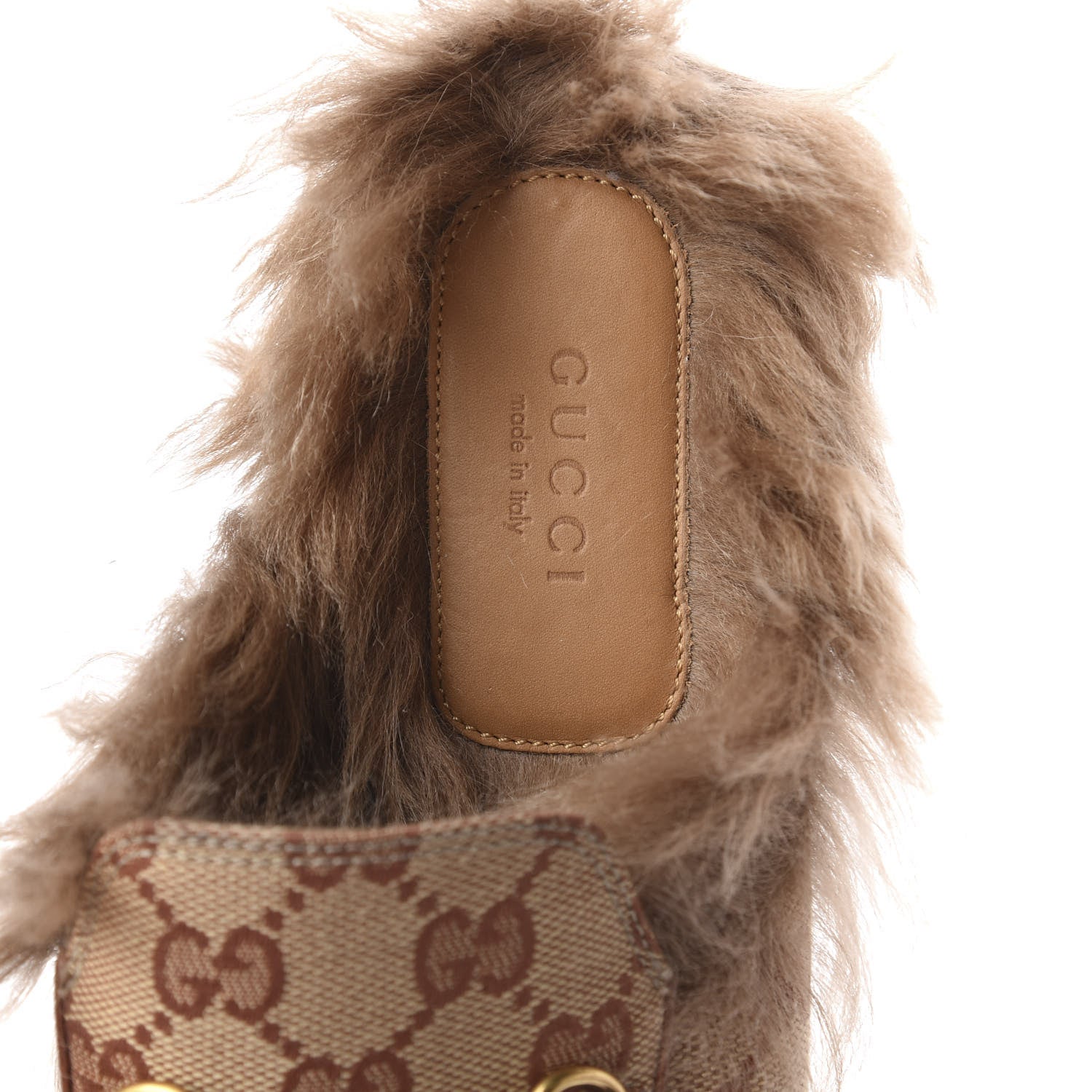 Gucci GG Monogram Fur Womens Princetown Slippers 38.5 Beige Ruggine Rust 6 of 7
