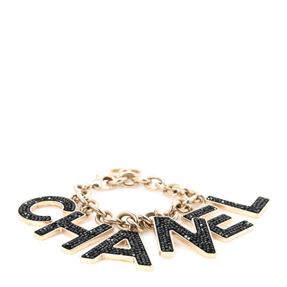 Chanel Crystal Logo Bracelet Black Gold 1 of 4