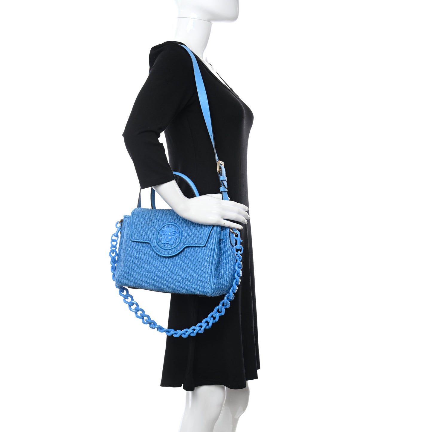 Raffia La Medusa Chain Tote Blue