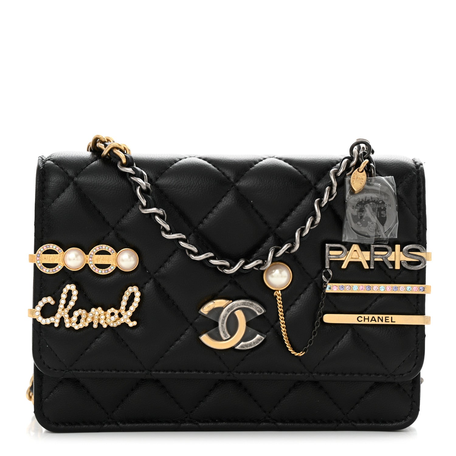 Chanel Lambskin Quilted Coco Clips Mini Wallet On Chain WOC Black 1 of 11