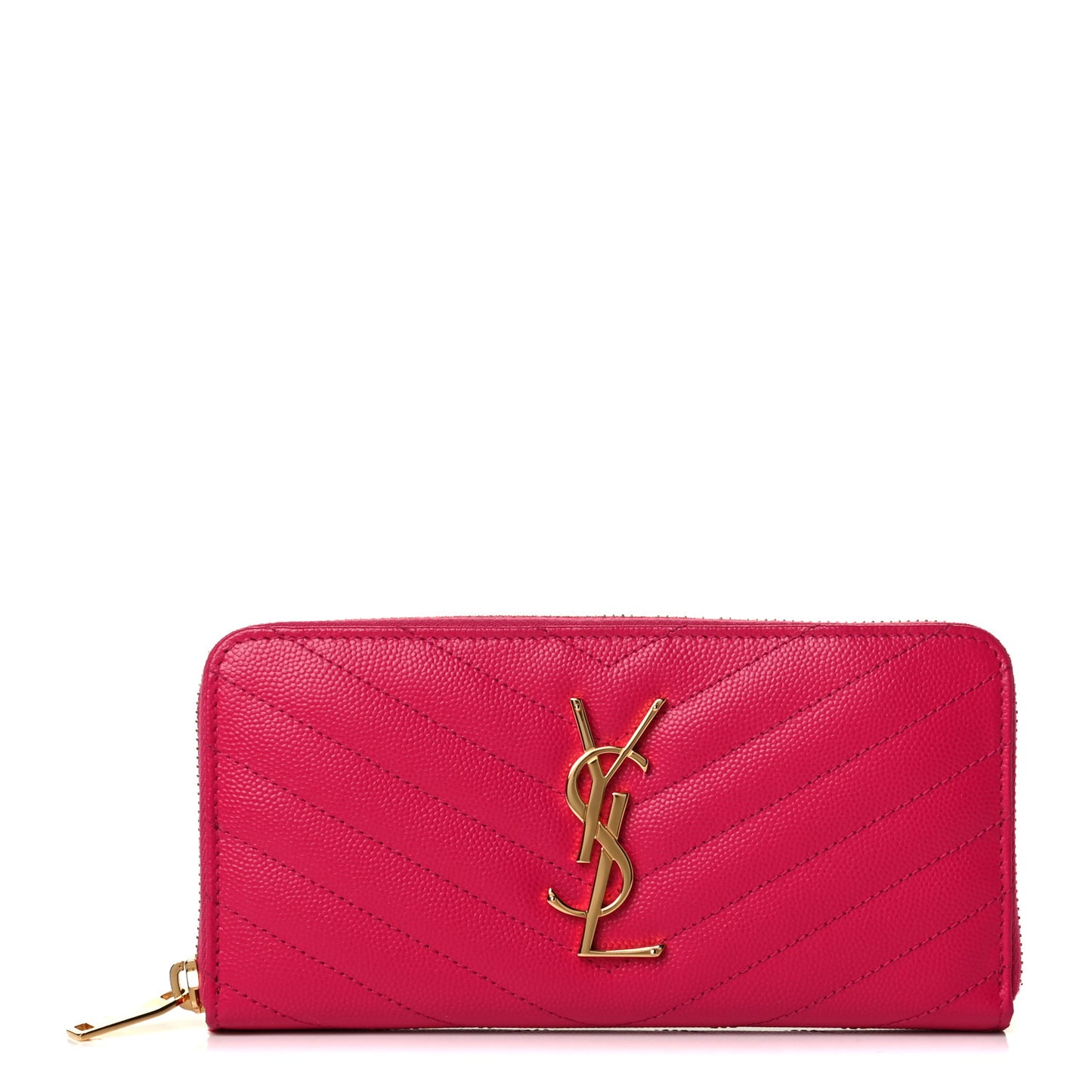 Grain De Poudre Matelasse Chevron Monogram Zip Around Wallet Fuchsia