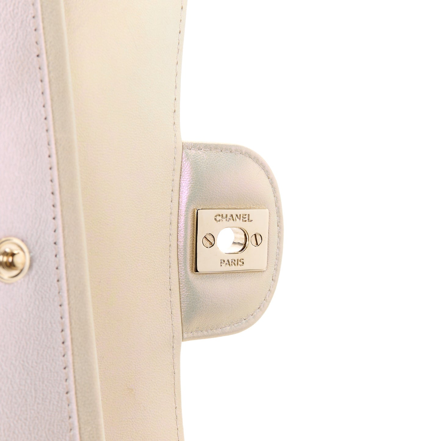 Iridescent Lambskin Quilted Medium Double Flap Ivory