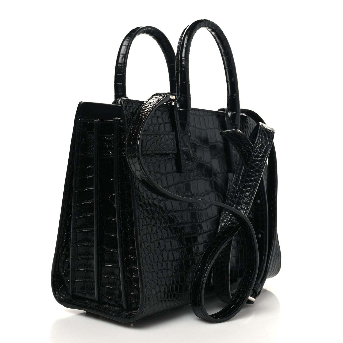 Calfskin Crocodile Embossed Nano Sac De Jour Black