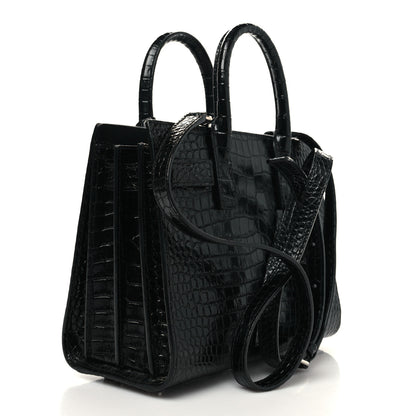 Saint Laurent Calfskin Crocodile Embossed Nano Sac De Jour Black 2 of 11