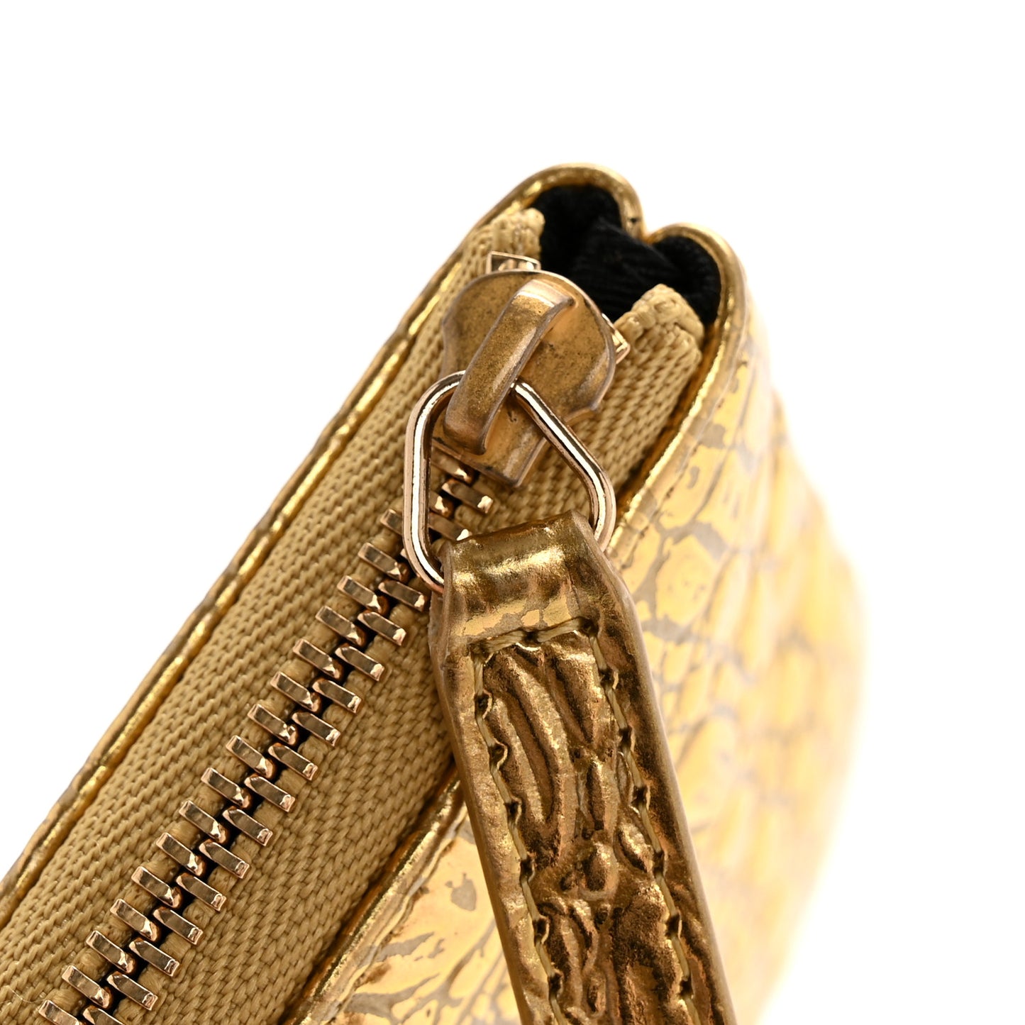 Metallic Calfskin Crocodile Embossed Cocodile Small Cosmetic Case Gold