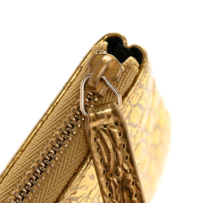 Chanel Metallic Calfskin Crocodile Embossed Cocodile Small Cosmetic Case Gold 7 of 9