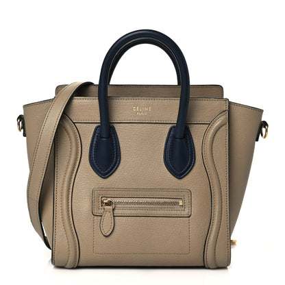 Celine Drummed Calfskin Bi-Color Nano Luggage Navy Dune 1 of 10