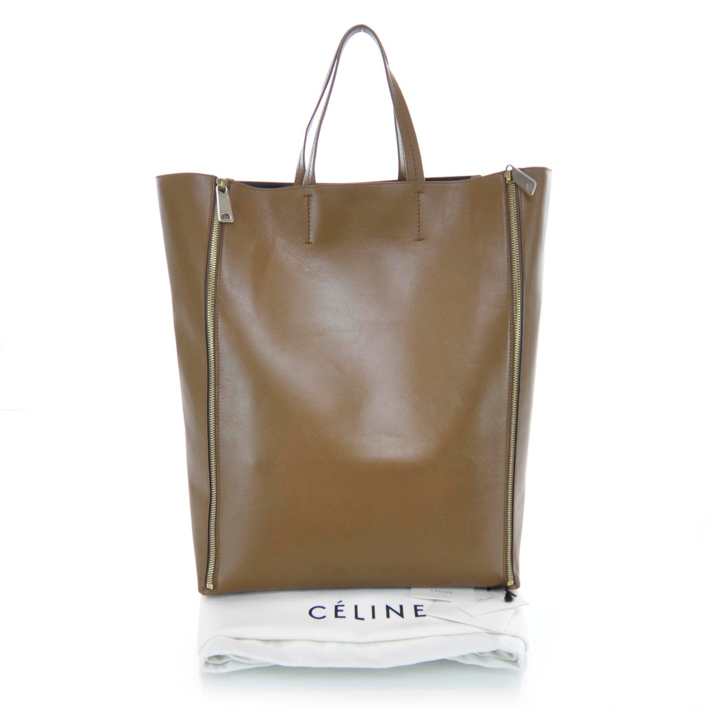 Lambskin Vertical Zip Gusset Cabas Camel