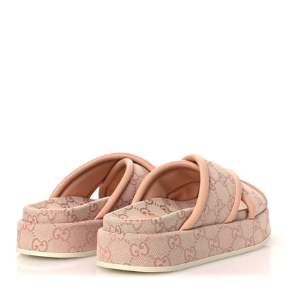 Gucci Monogram GG Calfskin Angelina Platform 55mm Slide Sandals 36.5 Light Pink 5 of 11