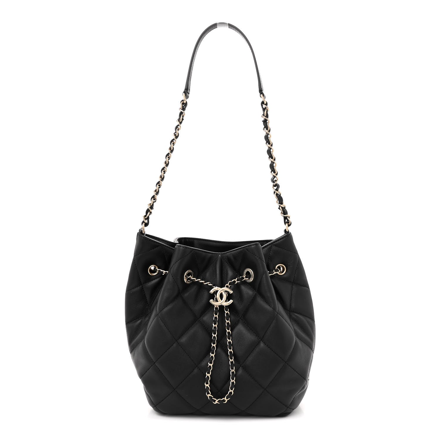 Chanel Lambskin Quilted Large CC Drawstring Bag Black 1 of 12