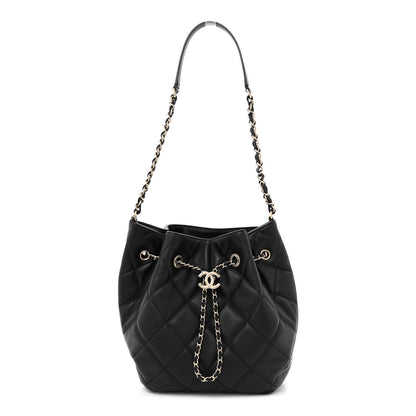 Chanel Lambskin Quilted Large CC Drawstring Bag Black 1 of 12