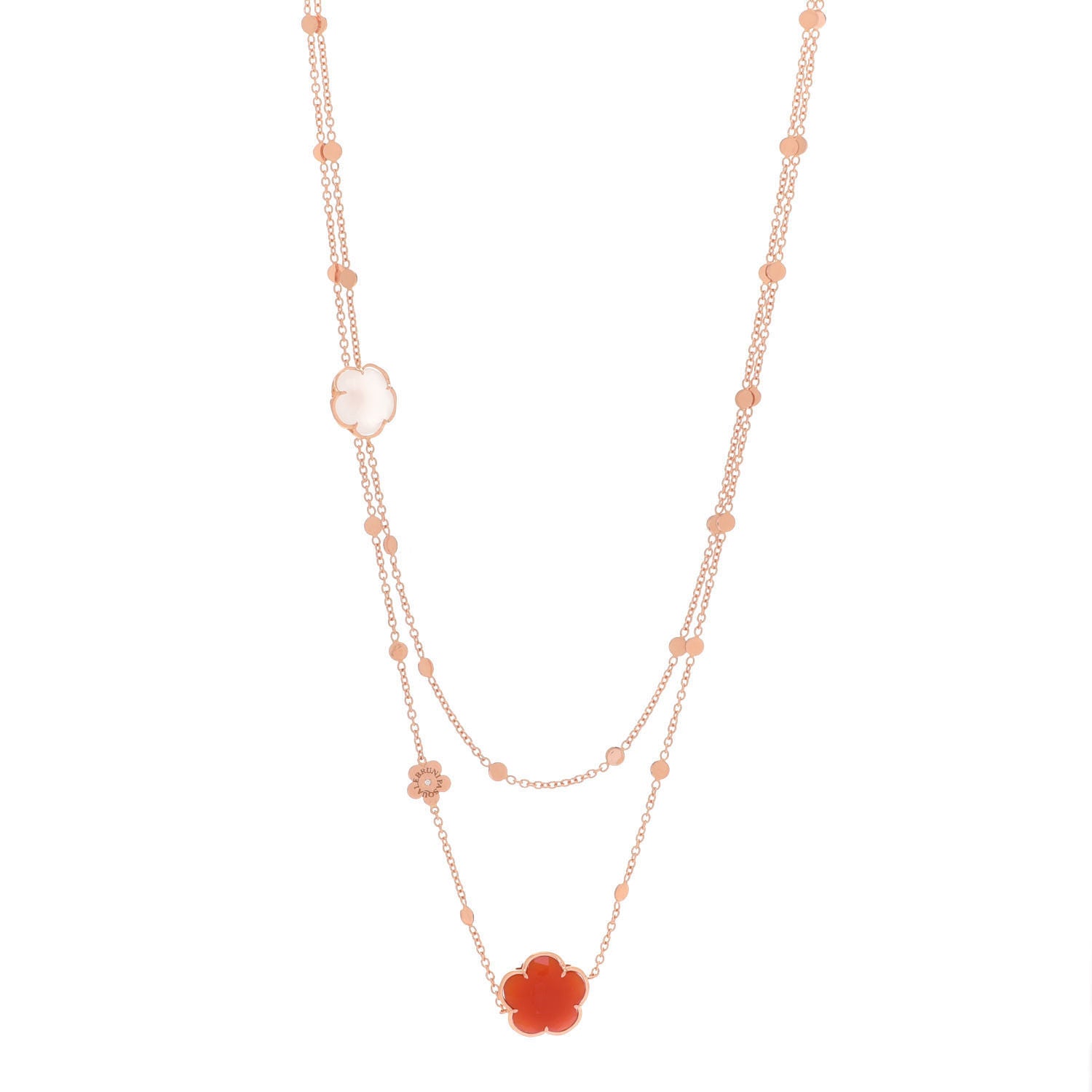 Pasquale Bruni 18K Rose Gold Milky Quartz Carnelian Diamond Bon Ton Sautoir Necklace 1 of 7