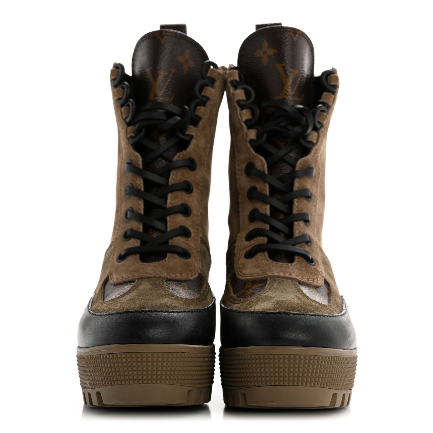 Suede Calfskin Monogram Laureate Platform Desert Boots 35 Taupe
