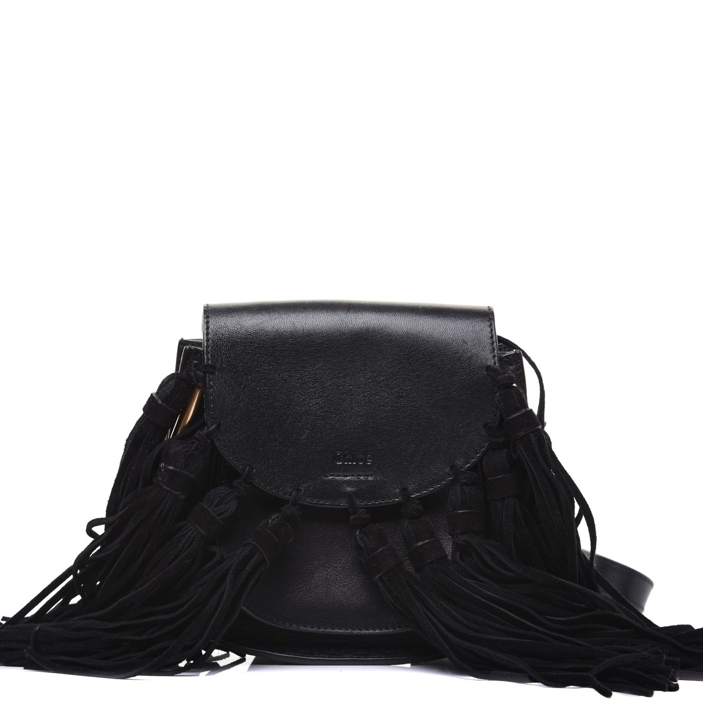 Calfskin Mini Hudson Fringe Shoulder Bag Black