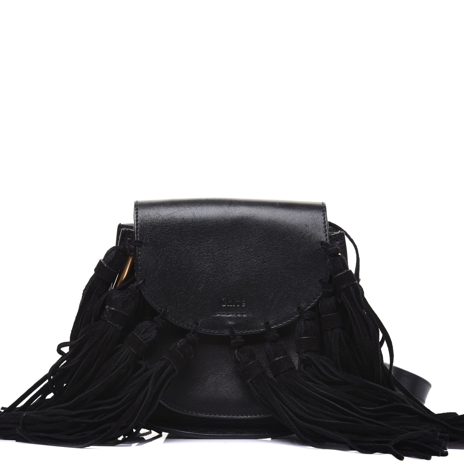 Chloe Calfskin Mini Hudson Fringe Shoulder Bag Black 3 of 17