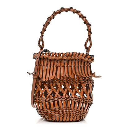 Loewe Calfskin Fringe Woven Small Bucket Bag Tan 1 of 9
