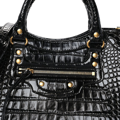 Balenciaga Shiny Supple Calfskin Crocodile Embossed Brass Hardware Neo Classic City Black 7 of 9