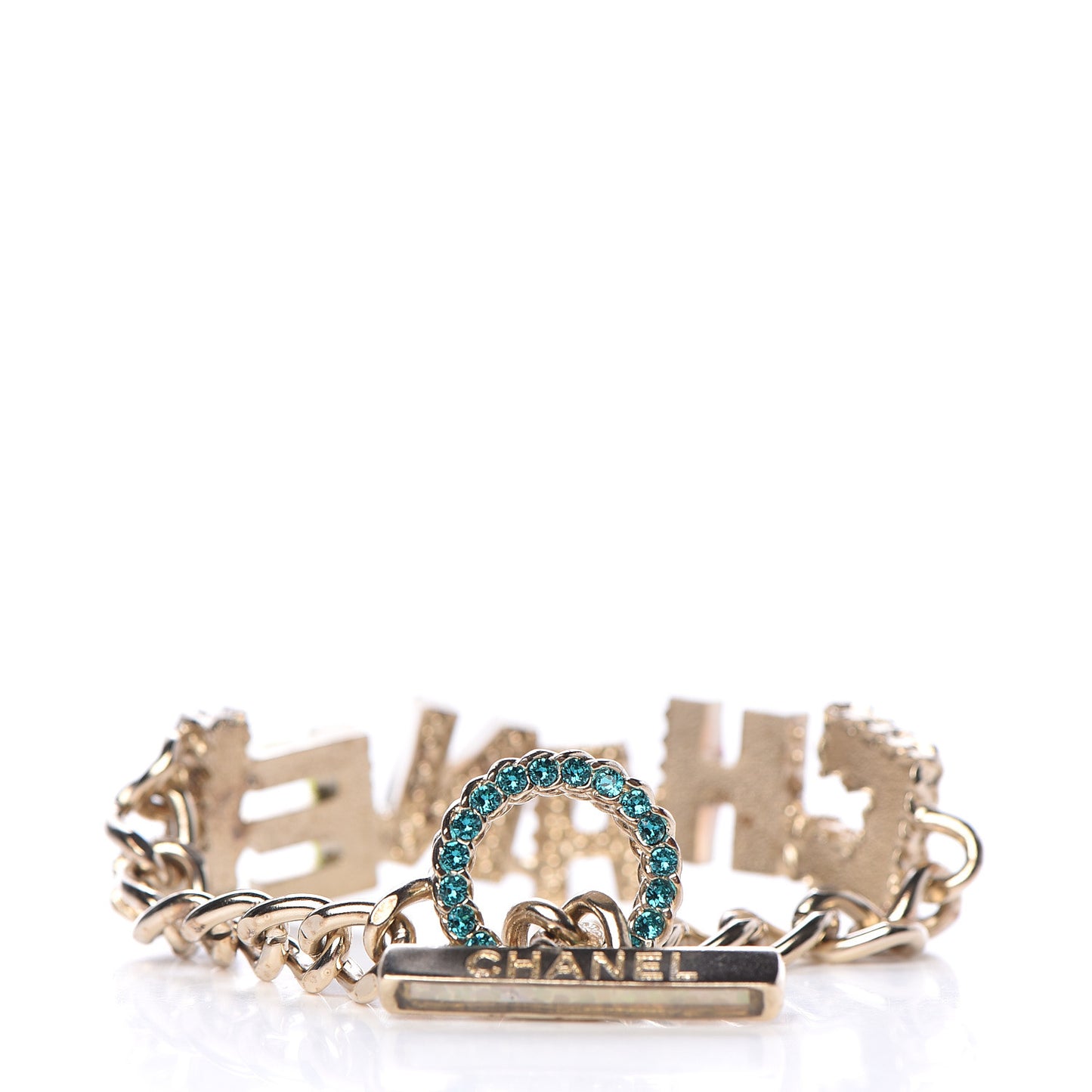 Metal Strass Enamel Pearl Logo Bracelet Gold Multicolor