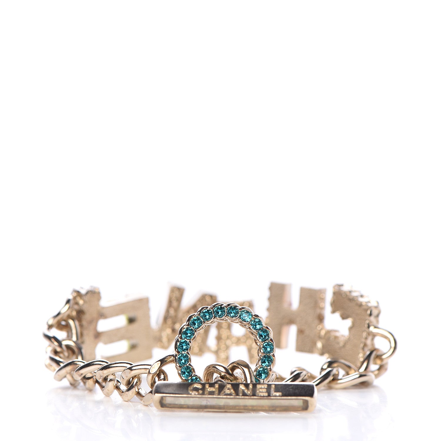 Chanel Metal Strass Enamel Pearl Logo Bracelet Gold Multicolor 3 of 8