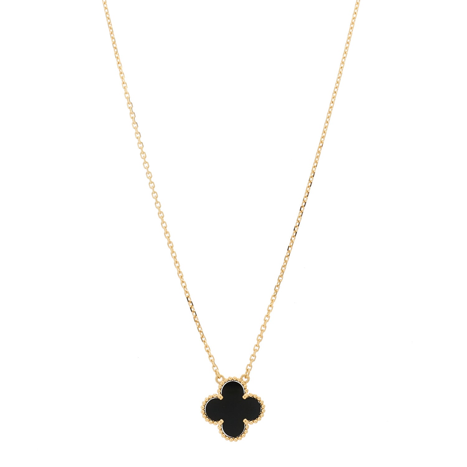 Van Cleef & Arpels 18K Yellow Gold Black Onyx Vintage Alhambra Pendant Necklace 1 of 5