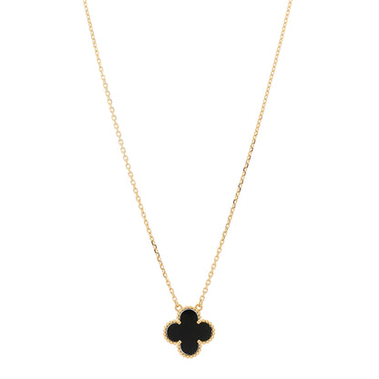 Van Cleef & Arpels 18K Yellow Gold Black Onyx Vintage Alhambra Pendant Necklace 1 of 5