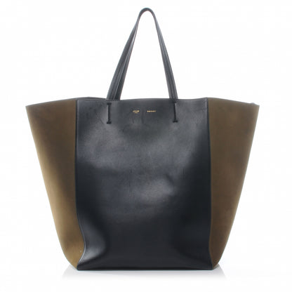 Celine Lambskin and Nubuck Medium Horizontal Cabas Phantom Black Khaki 1 of 8