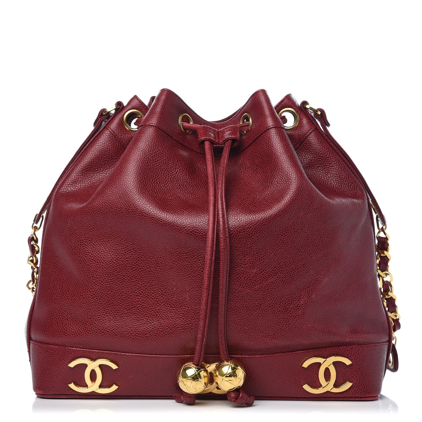 Caviar CC Drawstring Shoulder Bag Red