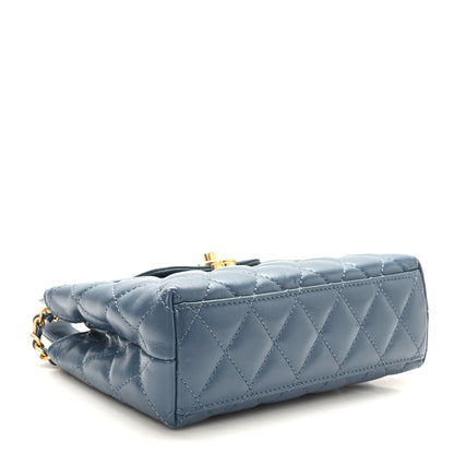 Chanel Shiny Aged Calfskin Quilted Nano Kelly Shopper Dark Blue 3 of 8