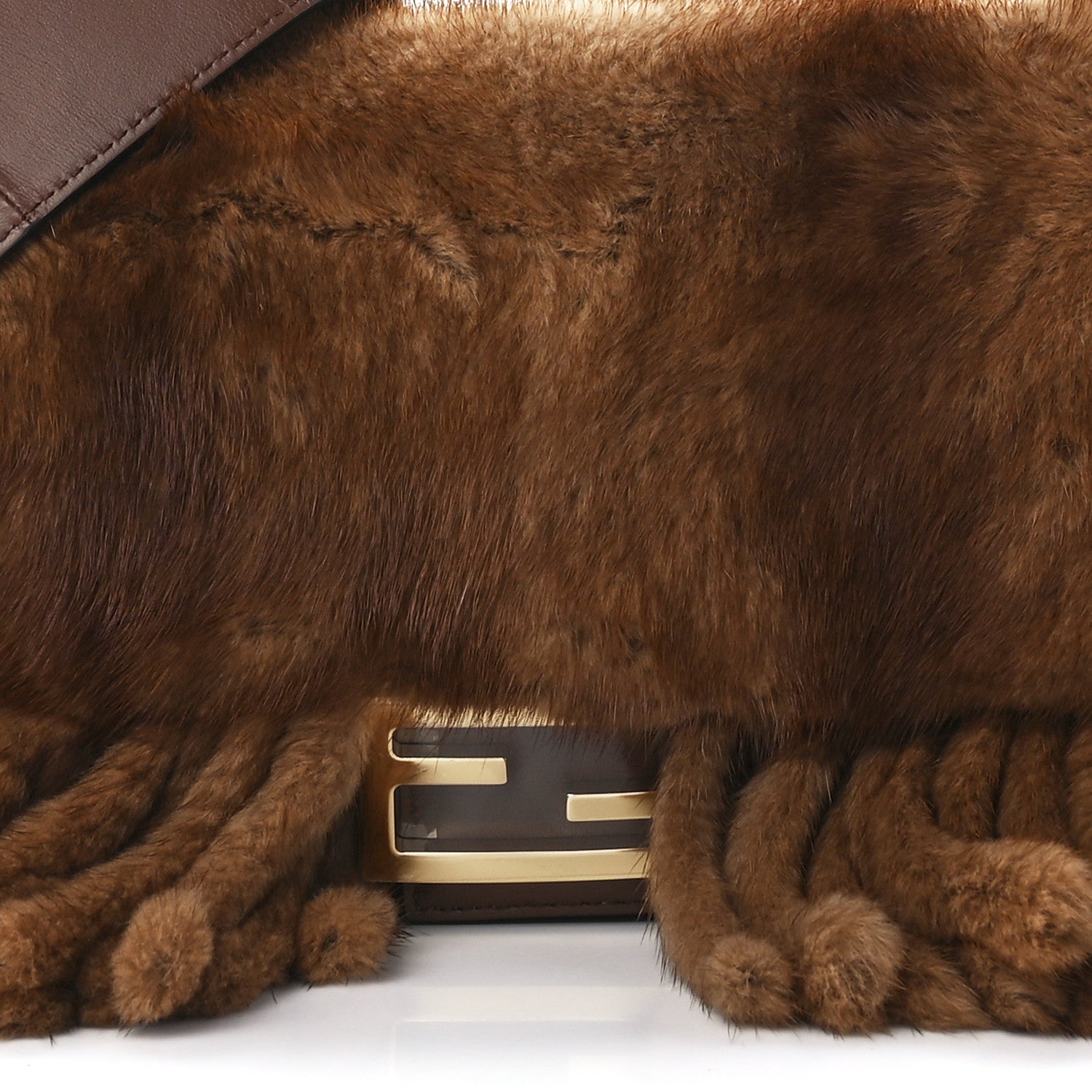 Fendi Mink Shiny Nappa Fringe Baguette Natural Miele Scuro 9 of 12