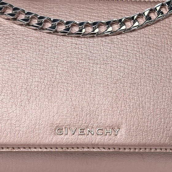 Metallic Calfskin Mini Pandora Box Chain Crossbody Bag Light Pink