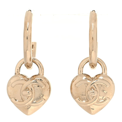 Chanel Metal CC Heart Turnlock Drop Earrings Gold 1 of 5