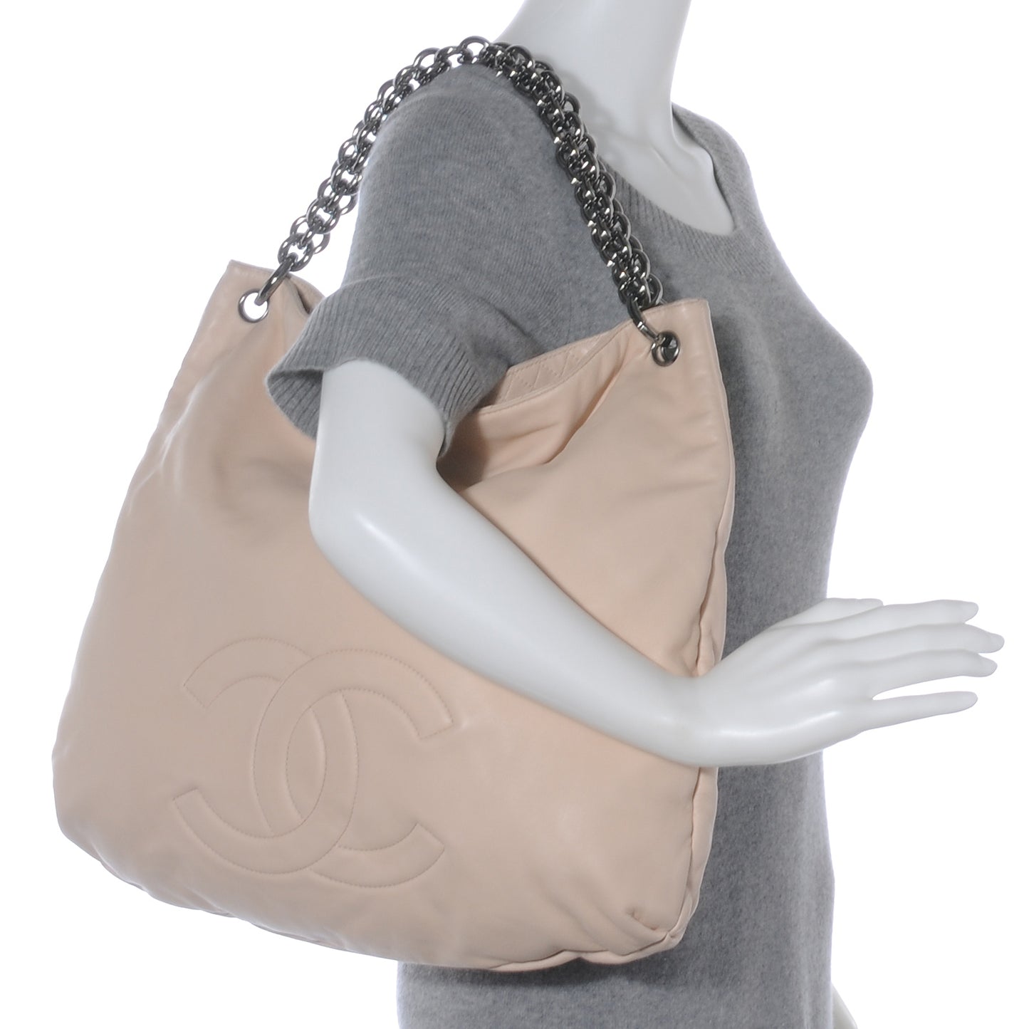 Lambskin Soft and Chain Large Hobo Beige