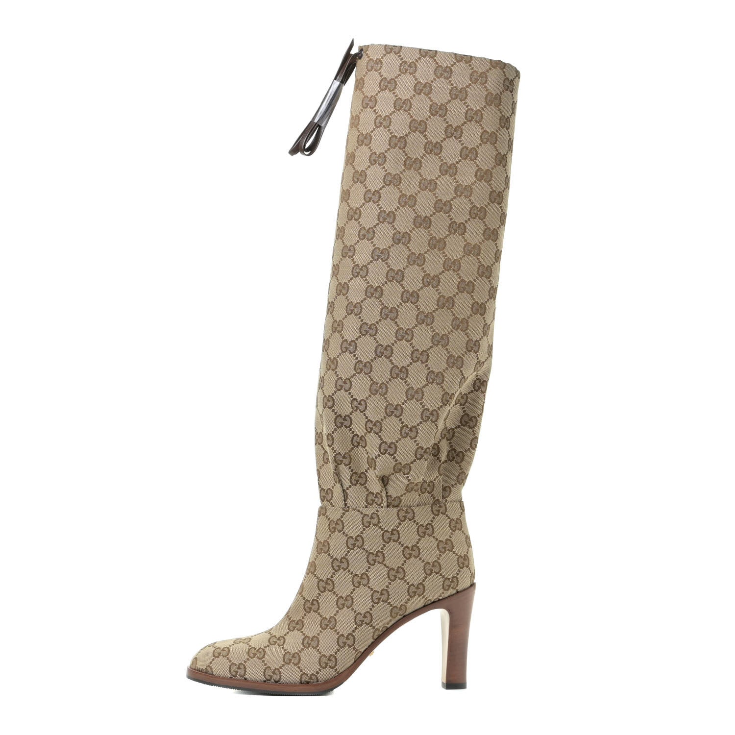 Gucci Monogram Over the Knee Boots 38.5 Beige Ebony 1 of 10