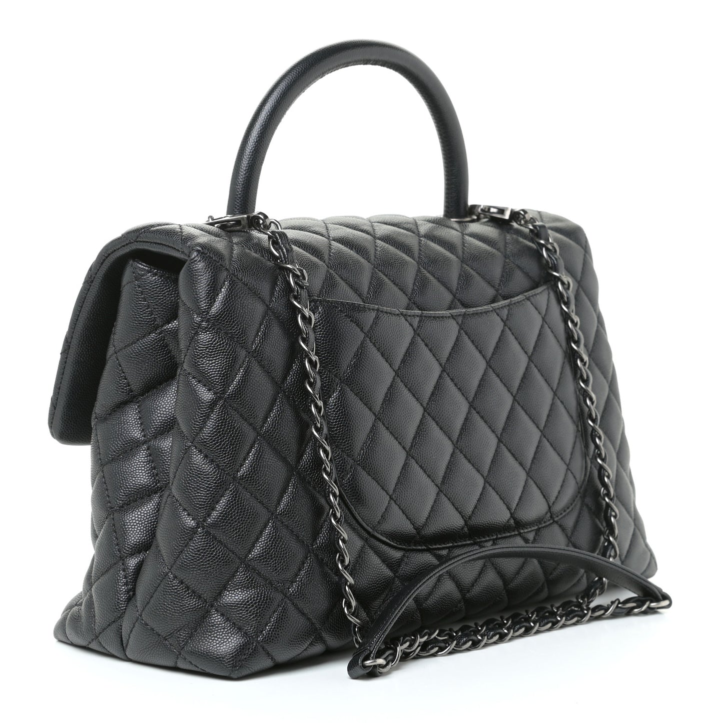 Caviar Quilted Medium Coco Handle Flap Black