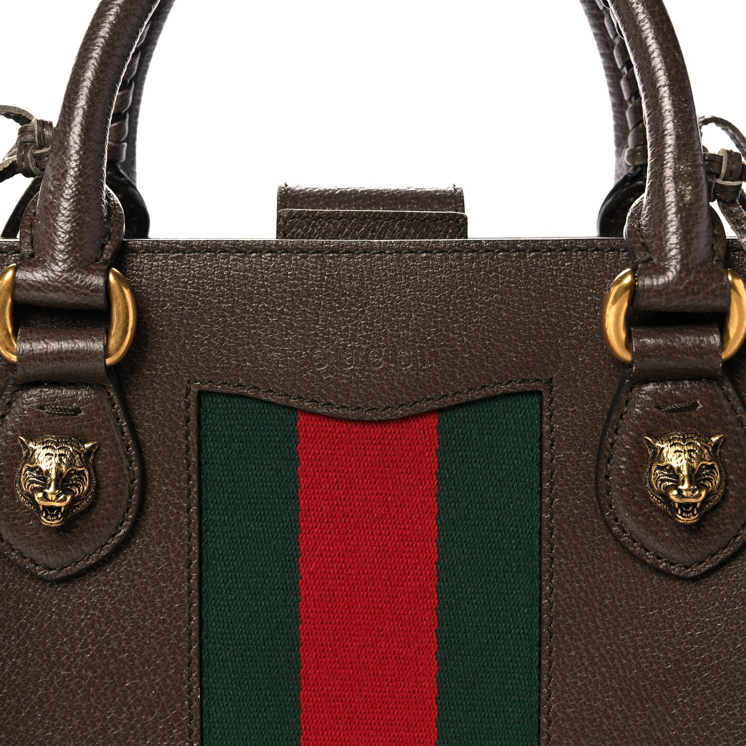 Gucci Grained Calfskin Web Large Animalier Top Handle Tote Brown 7 of 25