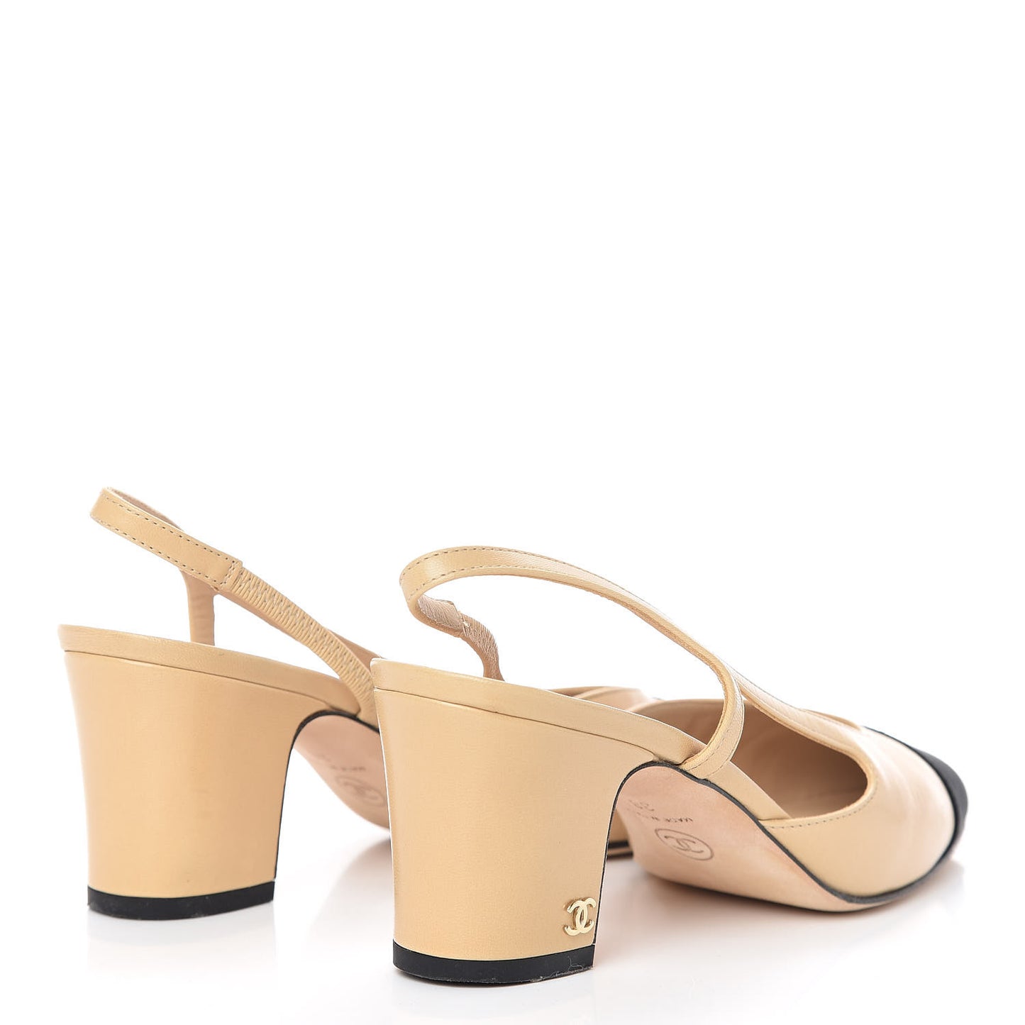 Goatskin Grosgrain Cap Toe CC Slingback Pumps 38 Beige Black